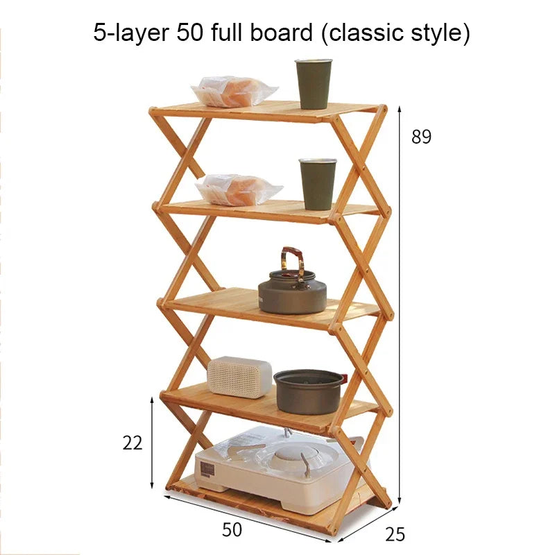 Camping Tables Outdoors Folding Table Portable Camping Wood Shelf Outdoor Portable Storage Rack Multi-Layer Foldable Bamboo Rack Aimak Store