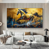 Abstract Black Gold Horse Print Canvas Painting, Modern Textured Running Horse Poster Wall Art, For Living Room Decor, No Frame Aimak Store