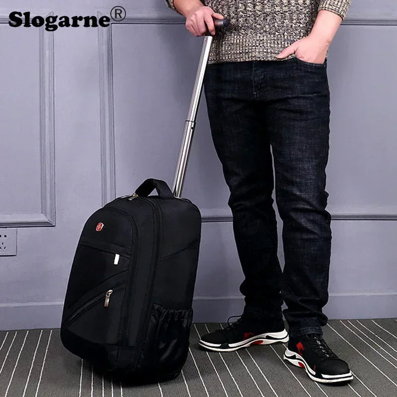 Men Trolley Backpack Shoulders Travel Bag with Wheels 24 Inch Students Rolling Luggage Business Trolley Large Capacity Suitcases Aimak Store