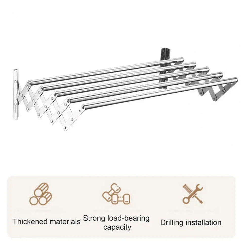Foldable Clothes Drying Rack Wall-Mounted Clothes Towel Rack Corrosion Resistant Expandable Retractable Bathroom Laundry Rack Aimak Store