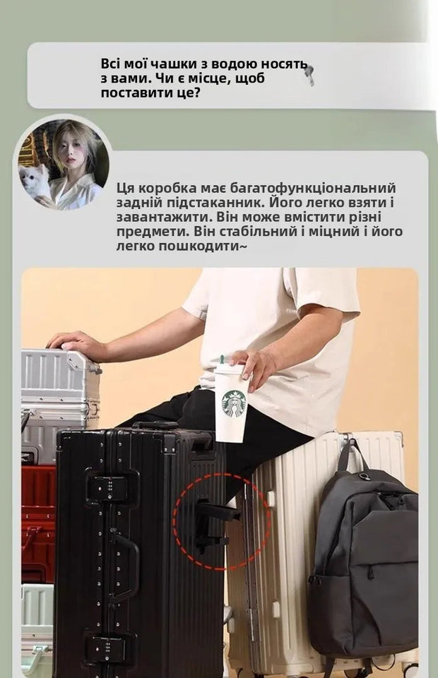 Aluminum Frame Travel Suitcase Faionable Multi-Functional Lage with Cup Holder Universal Wheel Carry-On for Men And Women Aimak Store