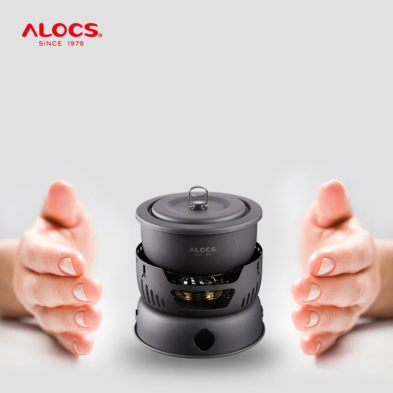 Outdoor Cooking Pot Set ALOCS CW-C05 Camping Portable Easy Storage Picnic Pot With Alcohol Stove Blast Proof Stove Cover Pot Aimak Store