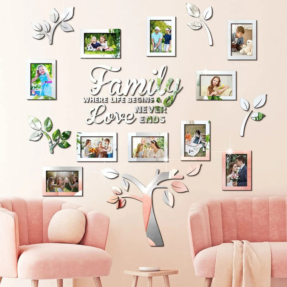 3D New Family Photo Frame Tree Wall Sticker Acrylic Self-adhesive Tree Collage Living Room Bedroom DIY Art Home Decoration Aimak Store