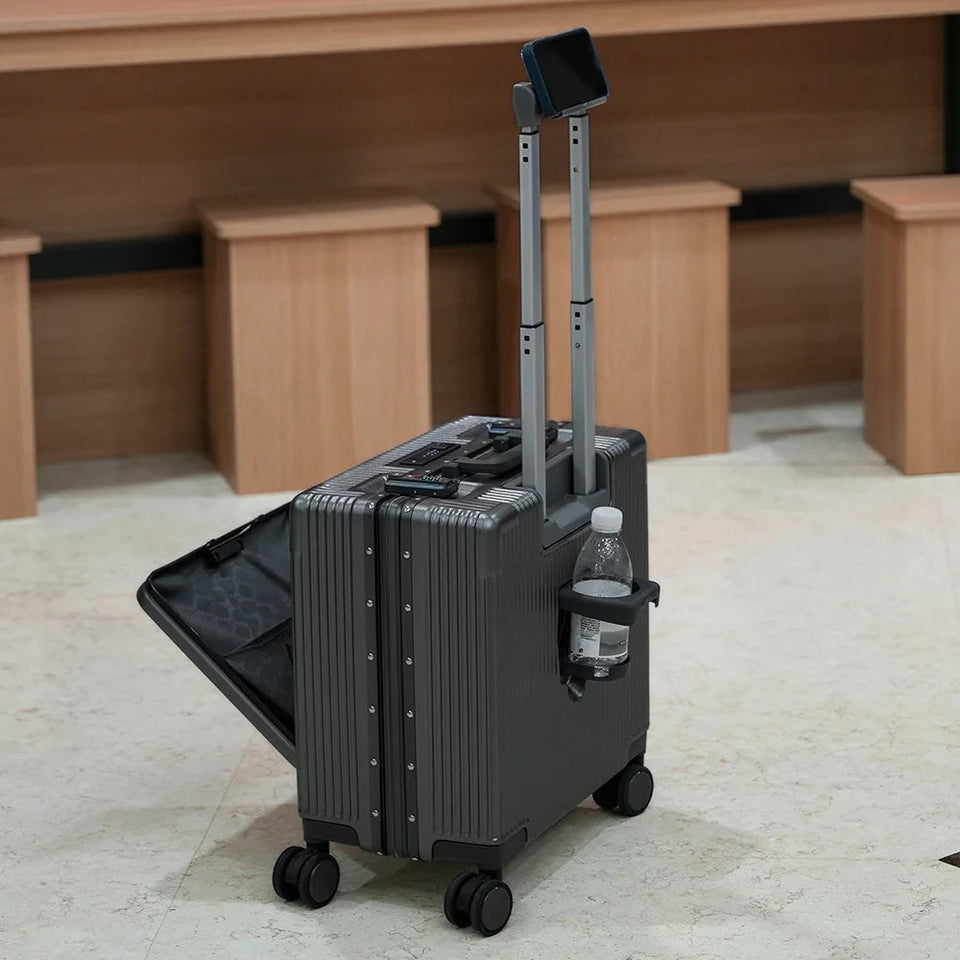 New Front Opening Lid Suitcase Multifunctional Mini Luggage Aluminium Frame 18/20 Boarding Box Trolley Case Cabin Bag Aimak Store
