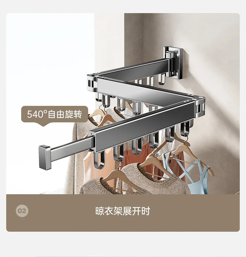 Foldable No Drill Wall Mounted Clothes Drying Rack, Indoor Outdoor Retractable Hanger, Space-Saving Design for Balcony Aimak Store