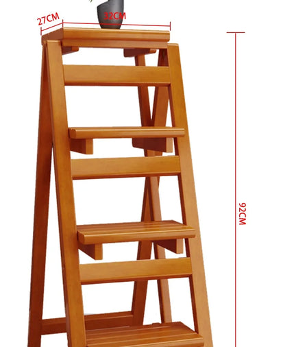 Multi-functional Bamboo Wood Folding Ladder Chair Kitchen Hat Rack 2 Step Ladder Province Space Stair Chair Plant Rack Furniture