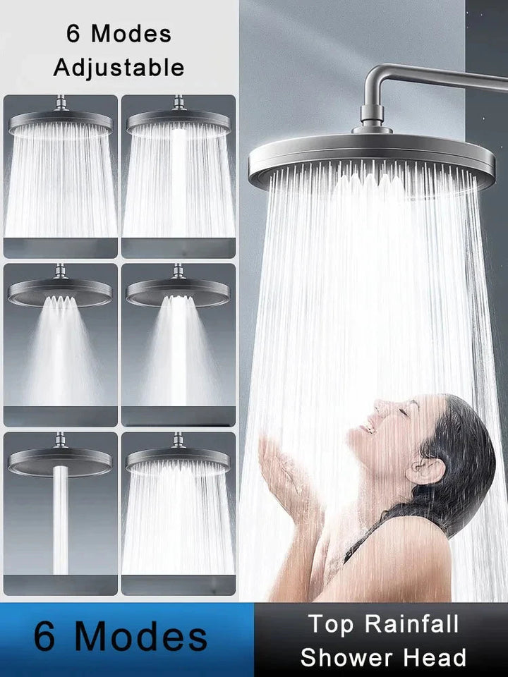 New 230mm Big Panel Showerhead 6 Mode Supercharge Rainfall Shower Head High Pressure Top Rain Shower Faucet Bathroom Accessories Aimak Store