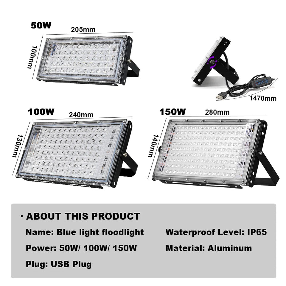 LED Light Adjust Angle Blue Light Floodlight 50/100/150W EU (No) Plug AC220V Outdoor LED Spotlights USB DC5V Party Lighting Lamp Aimak Store