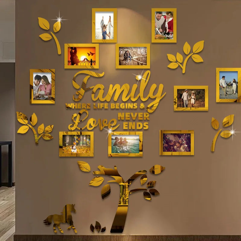 3D New Family Photo Frame Tree Wall Sticker Acrylic Self-adhesive Tree Collage Living Room Bedroom DIY Art Home Decoration Aimak Store