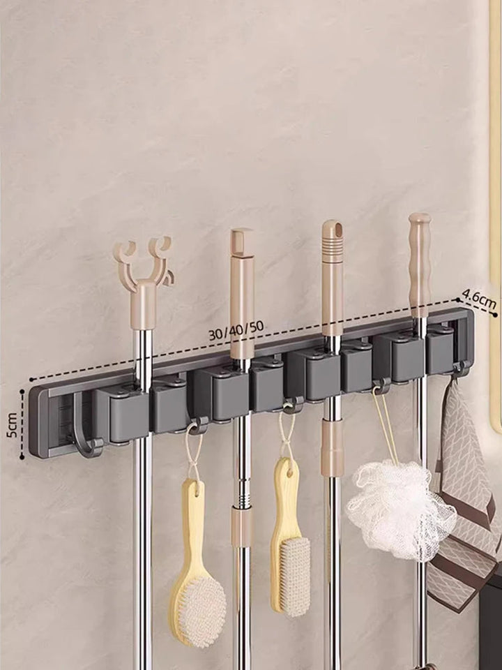 Mop and Broom Organizer Mop Holder Rack Mop Holder Wall Mounted Strong Broom Mop Holder Shelf with Hooks Organizers Hang Broom Aimak Store