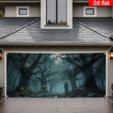 2D banner 1 piece, Halloween Garage Door - Scary forest, Cape figure, Twisted tree, garage door cover Halloween decoration Aimak Store