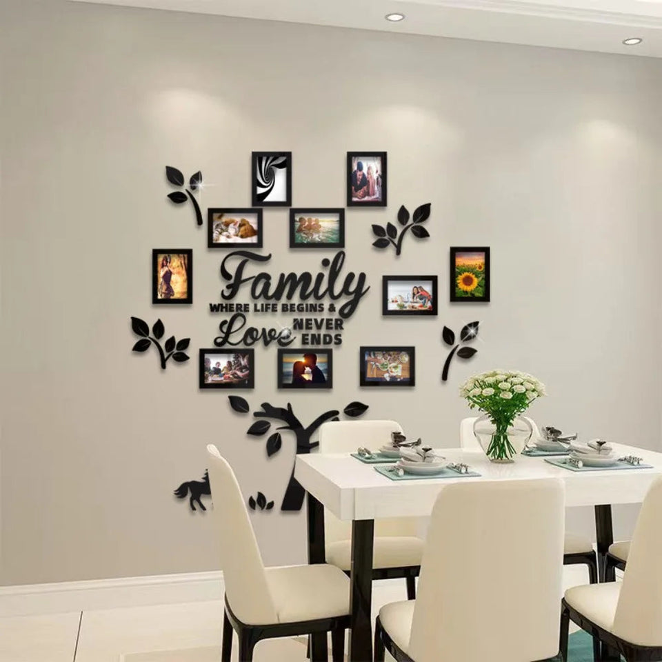 3D New Family Photo Frame Tree Wall Sticker Acrylic Self-adhesive Tree Collage Living Room Bedroom DIY Art Home Decoration Aimak Store