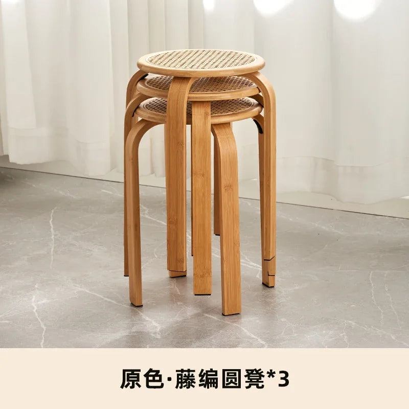 Bamboo Dining Stools Resin Rattan Woven Makeup Chair Stacking Storage Kitchen Seat Stable And Load-bearing Restaurant Furniture Aimak Store