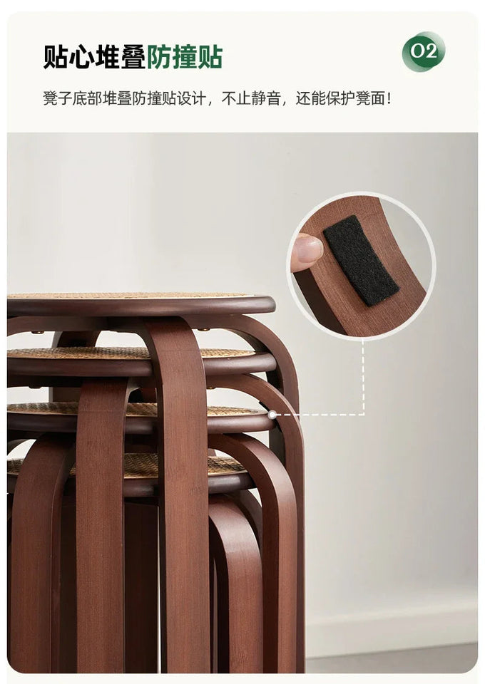 Bamboo Dining Stools Resin Rattan Woven Makeup Chair Stacking Storage Kitchen Seat Stable And Load-bearing Restaurant Furniture Aimak Store