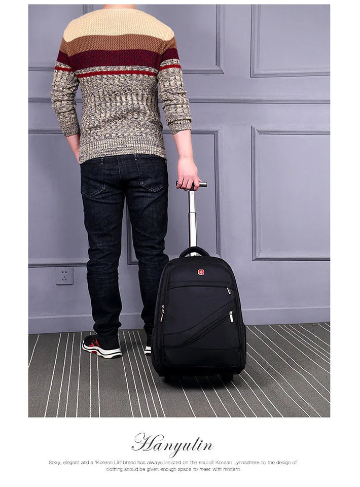 Men Trolley Backpack Shoulders Travel Bag with Wheels 24 Inch Students Rolling Luggage Business Trolley Large Capacity Suitcases Aimak Store