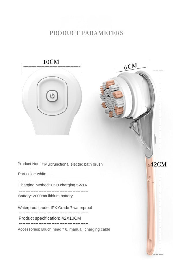 Electric Bath Brushes Shower Cleaning Body Massage Brush Multifunctional Brush Spa Waterproof IPX7 Long Handle Back Brushes Aimak Store