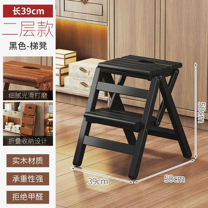 Multi-functional Bamboo Wood Folding Ladder Chair Kitchen Hat Rack 2 Step Ladder Province Space Stair Chair Plant Rack Furniture