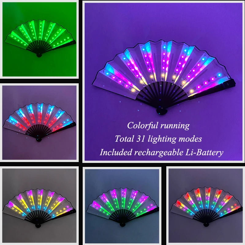 Luminous Folding LED Fan Dancing Light Fan Flashing For Night Music Show Rave Festival Accessories Glowing In The Dark Party Aimak Store