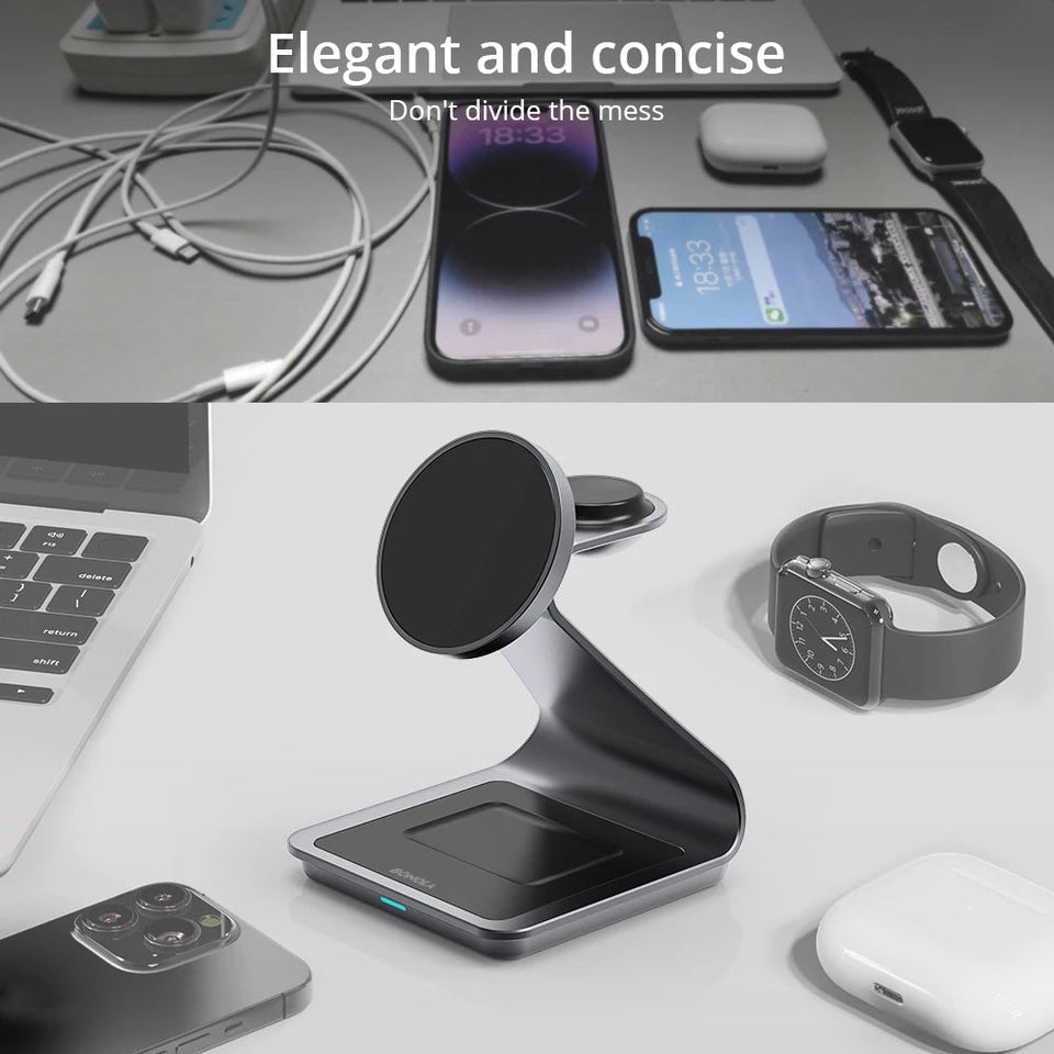 Bonola Magnetic 3 in 1 Wireless Charger for iPhone 15/13/14 Pro Max/12 30W Wireless Charging Station for Apple Watch/AirPods Pro Aimak Store