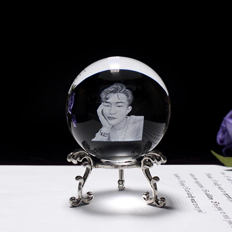 Photo Text Personalized Crystal Ball 2D Laser Engraving Pets Baby Family Picture Customized Glass Sphere Souvenir Birthday Gifts Aimak Store