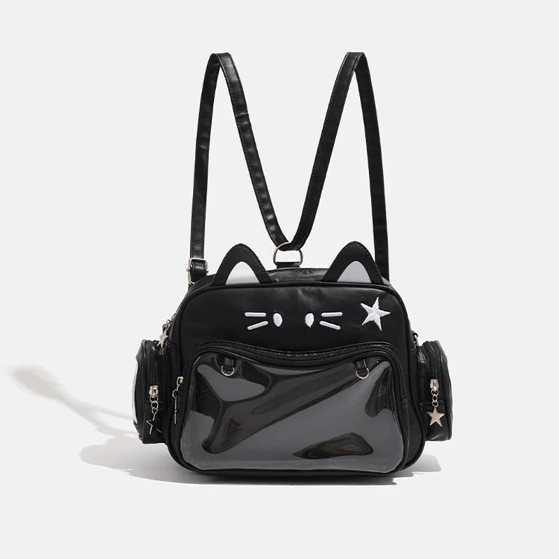 Y2K Ita Bag Cat PU Backpack – Foldable, Adjustable Strap, Secure Zipper, Preppy Style Cute Schoolbag Aimak Store