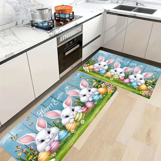 Easter Bunny Eggs Butterfly Kitchen Mat Home Decor Washable Corridor Balcony Rugs Bathroom Non-slip Floor Mat Entrance Doormat