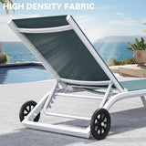 Aluminum Chaise Lounge Outdoor, Widened Patio Lounge Chair with Wheels, 5-Position Adjustable Sunbathing Recliner for Poolside Aimak Store