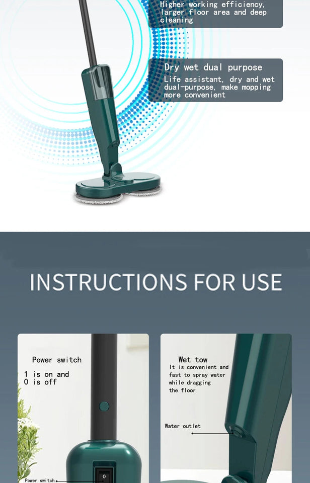 Electric Water Mop Cleaner Machine 360° Rotatable Spin Cleaning Mop Squeeze Wet and Dry Use Hand Push Household Floor Cleaning Aimak Store