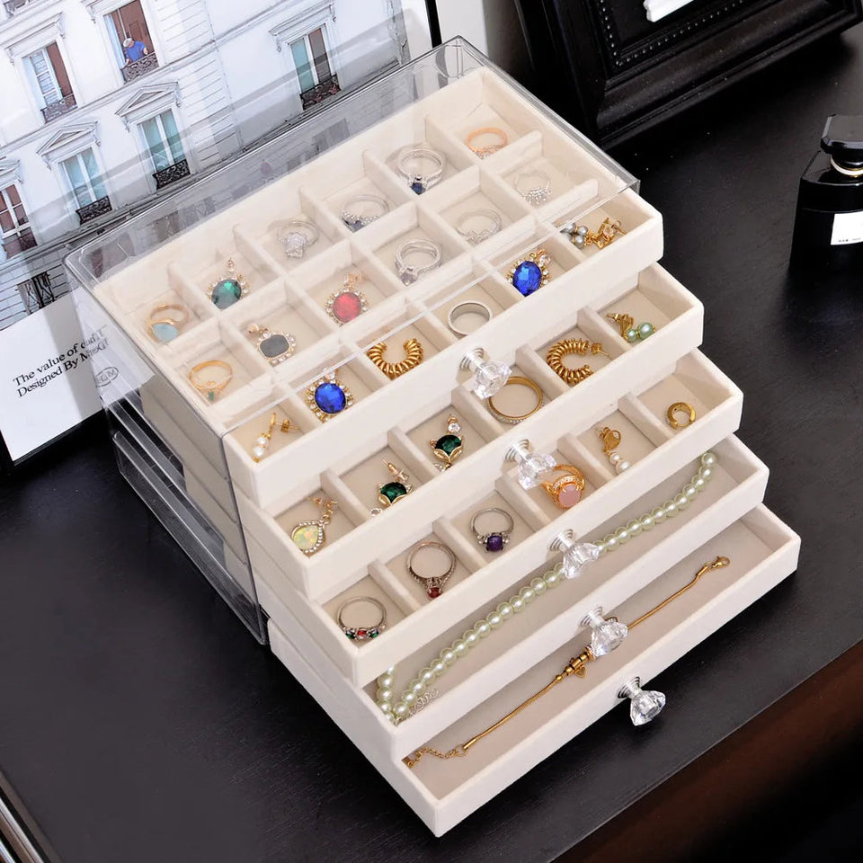 Acrylic Velvet Jewelry Organizer with 3 Drawers Stackable Display Storage Earrings Necklace Bracelets Box Holder Case for Women Aimak Store