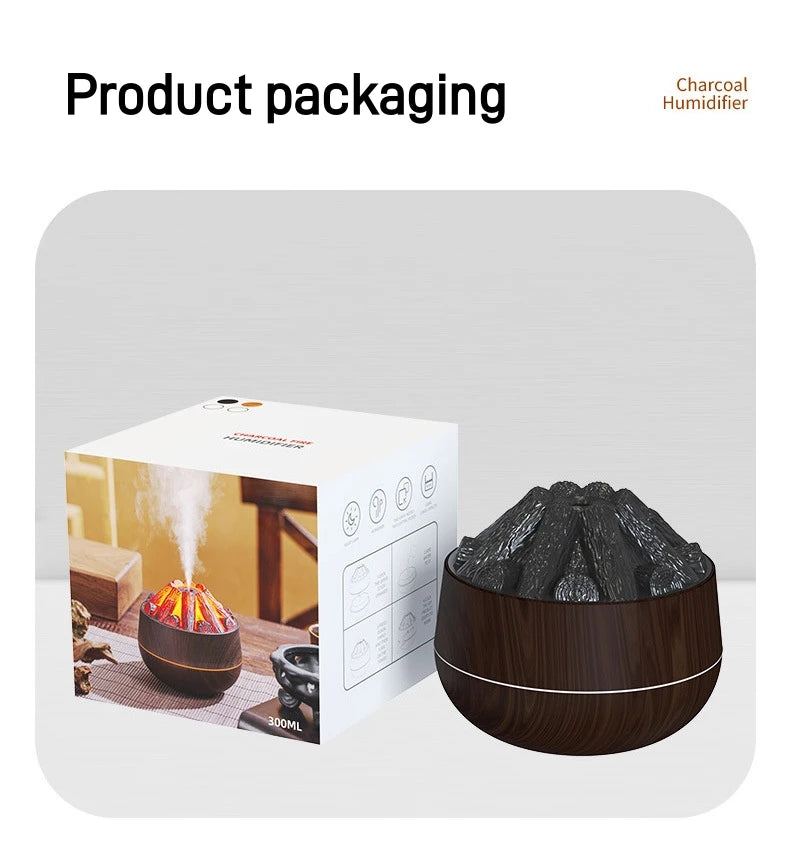 2024 New 300ML Artificial Charcoal Fire Air Humidifier Aroma Diffuser Mist Sprayer Mini Diffuser with Night Light for Home Aimak Store