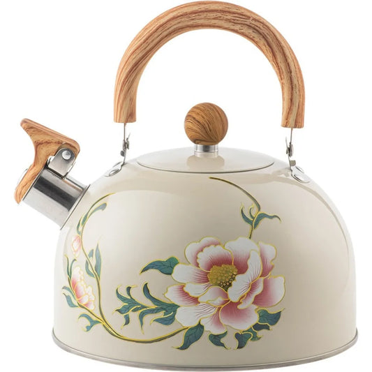 3L Whistling Kettle Teapot Floral Enameled Universal Teapot Water Kettle Large Capacity Thickened Coffee Pot