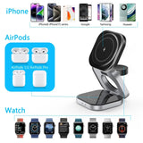 3 In 1 Foldable Magnetic Wireless Charger Stand For iPhone 16 15 14 Samsung IWatch AirPods 3/2 Station Dock Fast Charging Holder Aimak Store