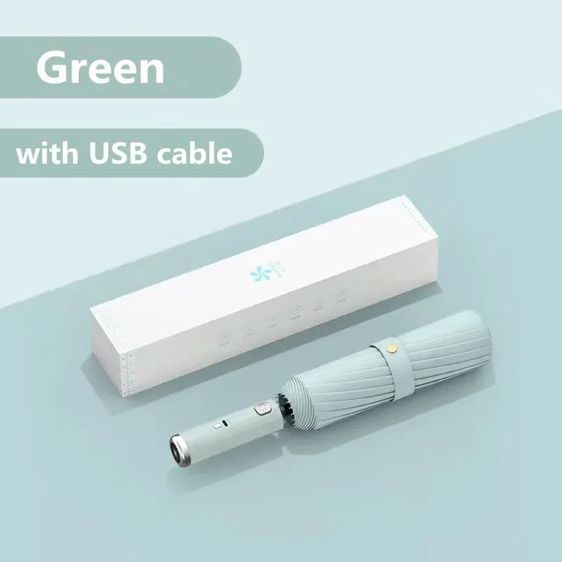 Folding Umbrella with Fan USB Charge Cool Ultra-light Parasol Black Coating Sun-resistant Umbrellas with Gift Box Aimak Store