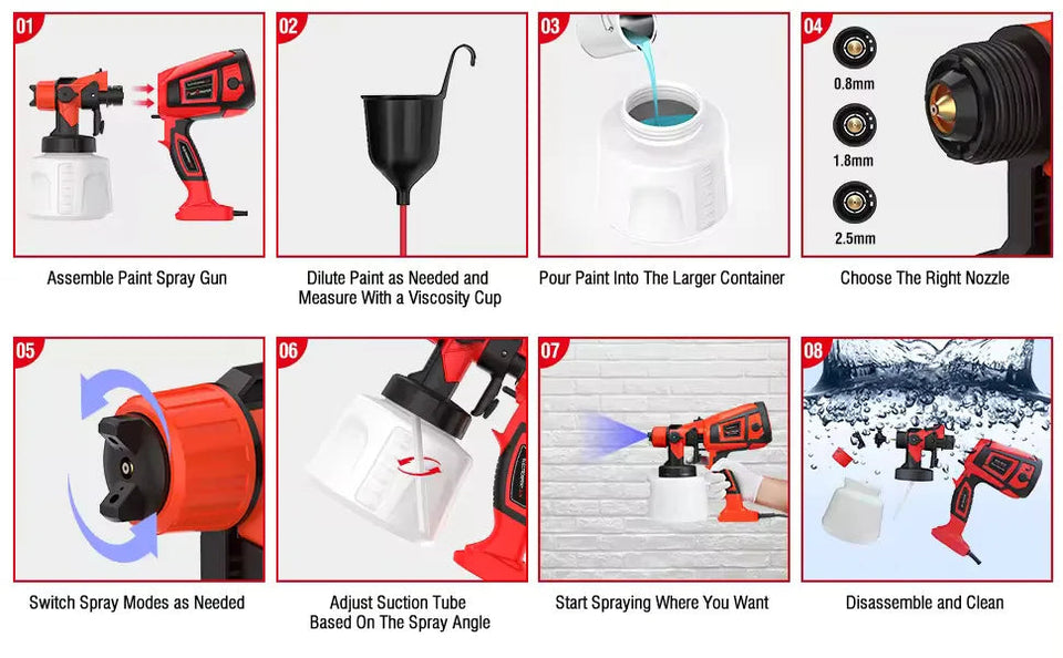 800W Electric Spray Gun Cordless Paint Sprayer 900ml High Power Electric Paint Gun for Furniture Cabinets Fence Walls Door Aimak Store