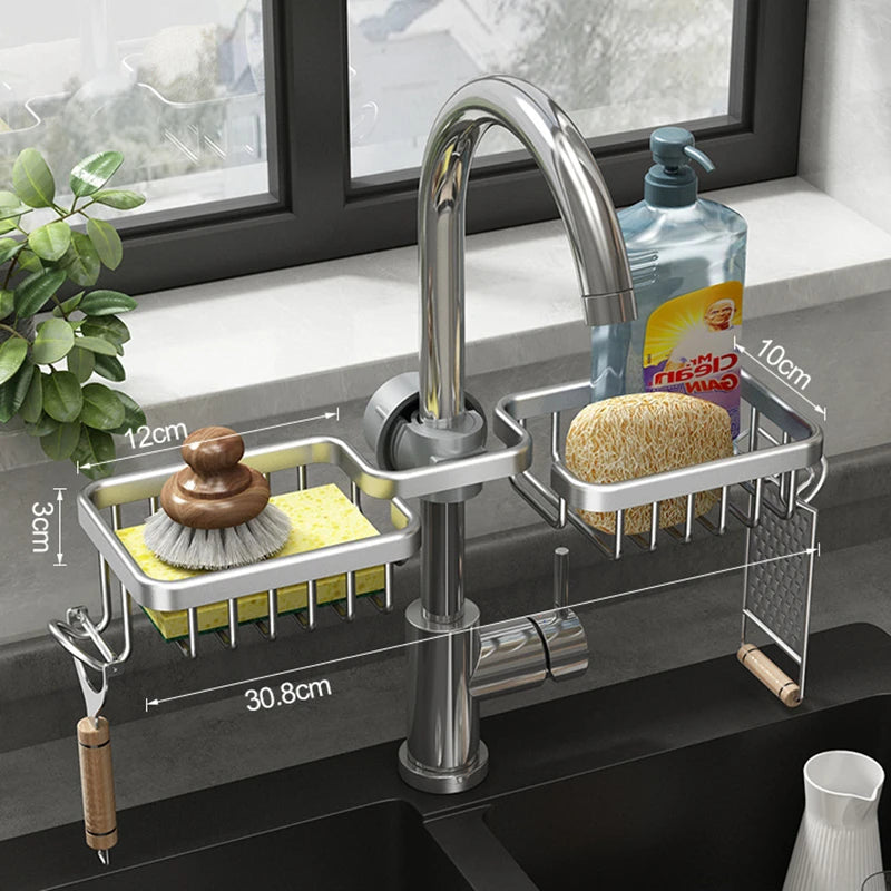 Kitchen Space Aluminum Sink Drain Rack Sponge Storage Faucet Holder Soap Drainer Shelf Basket Organizer Bathroom Accessories Aimak Store
