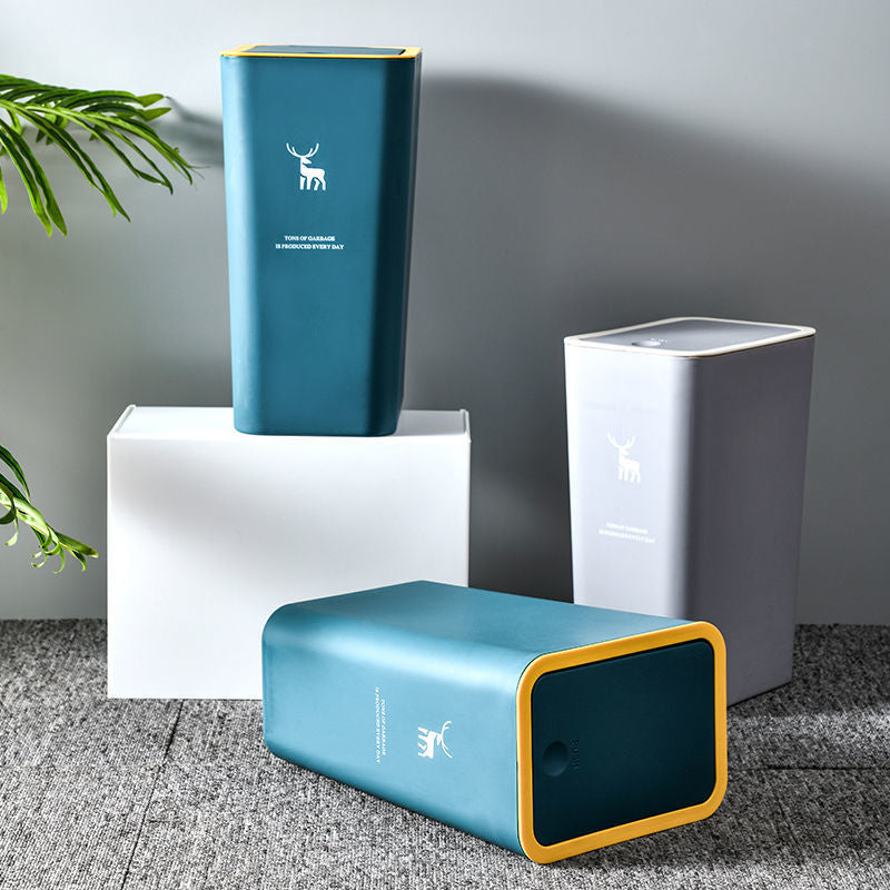 15L Nordic Style Toilet Trash Can Household with Lid Kitchen Classification Presstype Wastebasket Bathroom Rectangular Trash Can Aimak Store