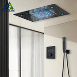 Black Thermostatic Bathroom Shower Faucet Set Remote LED Rainfall Head Faucets Crane 3 Way Concealed Embedded Hot Cold Mixer Tap Aimak Store