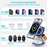 3 In 1 Foldable Magnetic Wireless Charger Stand For iPhone 16 15 14 Samsung IWatch AirPods 3/2 Station Dock Fast Charging Holder Aimak Store