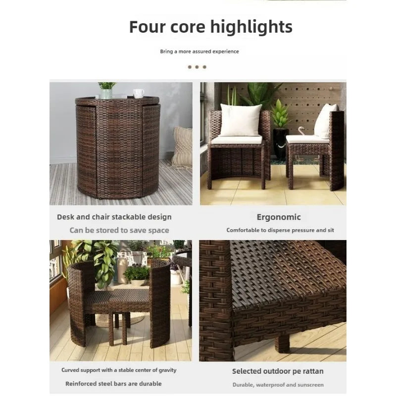 Balcony courtyard leisure table and chair combination rattan chair three piece set tea imitation rattan chair tea table Aimak Store