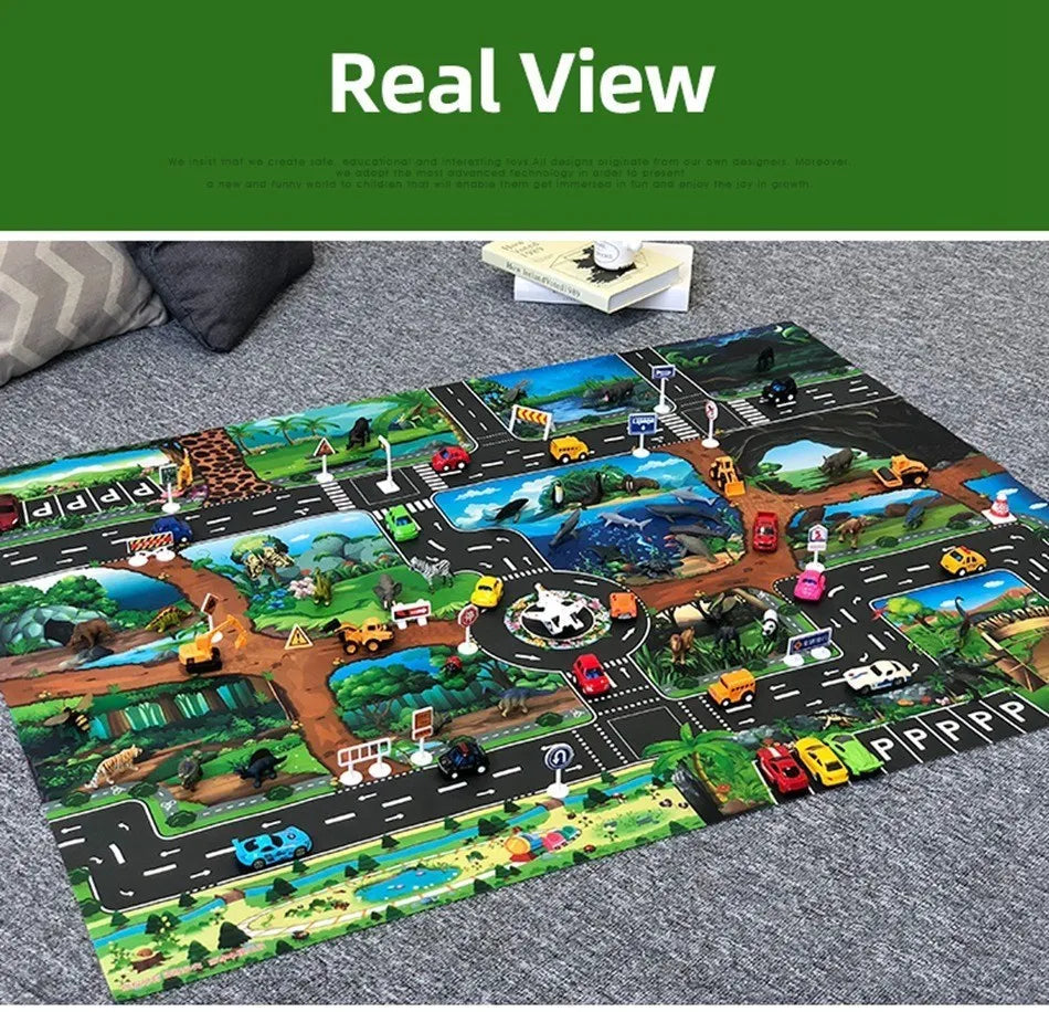 Children Playmat Activity Surface Waterproof Map Kids Animal Road Toy Baby Dinosaur Road Portable Carpet Farm Road Non-Toxic Mat Aimak Store