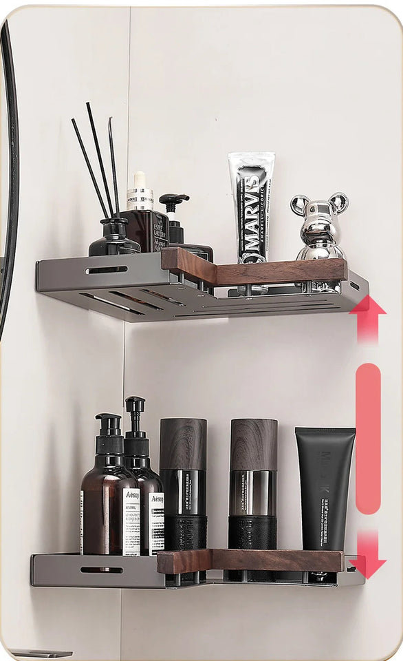 Bathroom Shelf Corner Space Aluminum Wood Bathroom Triangle Basket Shower Room Storage Rack Wall Mounted Aimak Store