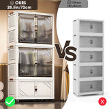 3-Tier Foldable Kids Wardrobe Storage Cabinet with Magnetic Doors & Wheels，Customizable Setup for Home Nursery Organization Aimak Store