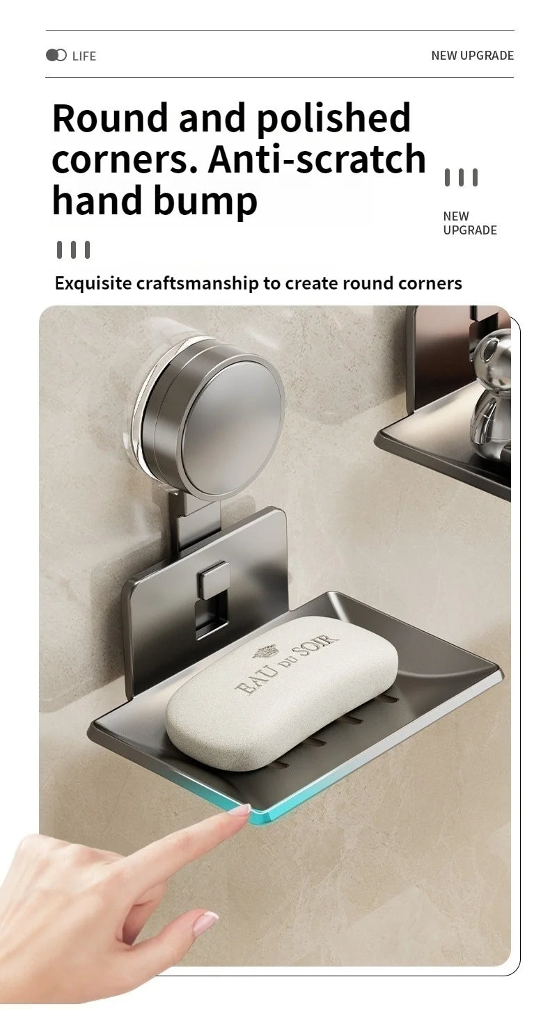 No-Drill Suction Cup storage Soap Box Wall Mounted Space Soap Storage Rack Non Perforated Household Drain Soap Dish Box