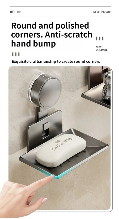 No-Drill Suction Cup storage Soap Box Wall Mounted Space Soap Storage Rack Non Perforated Household Drain Soap Dish Box