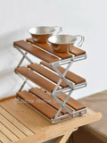 Camping Folding Shelf Outdoor Garden Wood Coffee Table Portable Lightweight Storage Rack Picnic Tourist Adjustable Shell Table Aimak Store