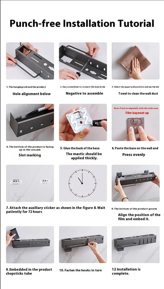 No Drill Wall Mounted Knife Holder Compact Organizer for Kitchen Utensils Cutlery Storage Space Saving Easy Install Aimak Store