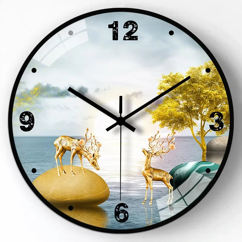 8 Inch Glass Wall Clock Modern Design Chinese Style Series Art Round Mute Creative Hanging Home Living Room Bedroom Decoration Aimak Store