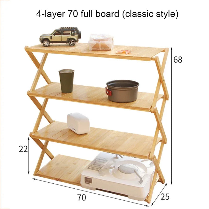 Camping Tables Outdoors Folding Table Portable Camping Wood Shelf Outdoor Portable Storage Rack Multi-Layer Foldable Bamboo Rack Aimak Store