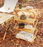 Camping Tables Outdoors Folding Table Portable Camping Wood Shelf Outdoor Portable Storage Rack Multi-Layer Foldable Bamboo Rack Aimak Store