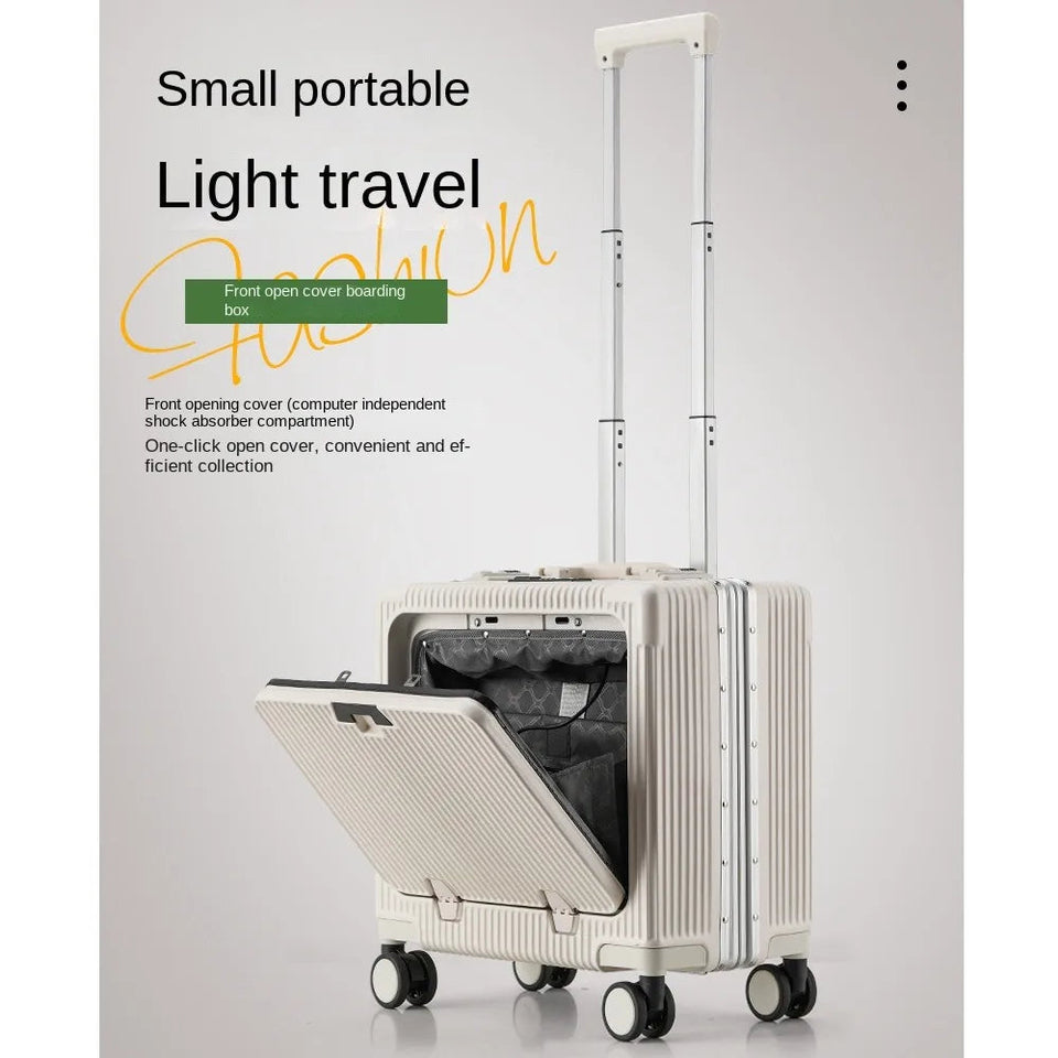 New Front Opening Lid Suitcase Multifunctional Mini Luggage Aluminium Frame 18/20 Boarding Box Trolley Case Cabin Bag Aimak Store